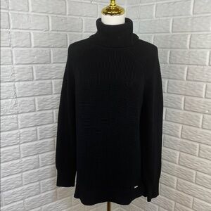 MICHAEL KORS TURTLENECK WAFFLE KNIT BLACK SWEATER HIGH LOW HEM COTTON POLY SZ XL